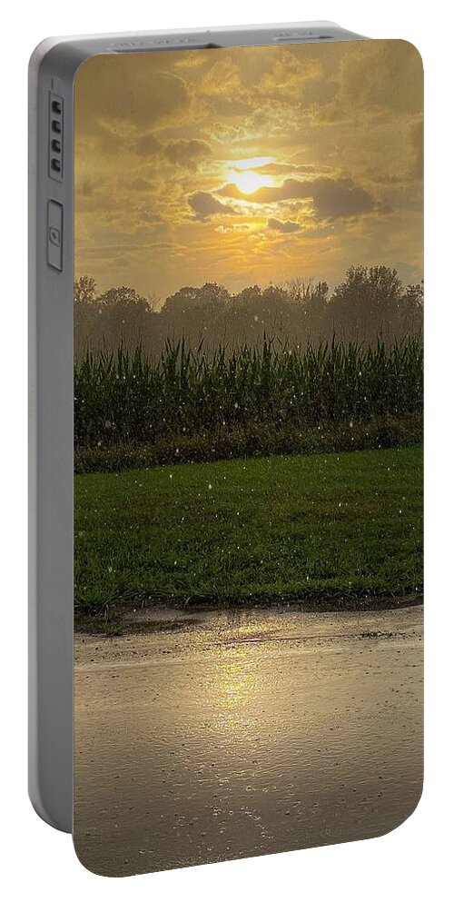  Portable Battery Charger featuring the photograph Sun rain clouds corn by Kendall McKernon