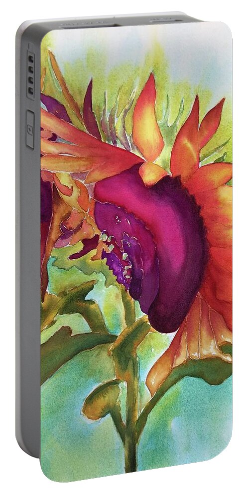 Sunflower Portable Battery Charger featuring the painting Sunflower by Tara Moorman