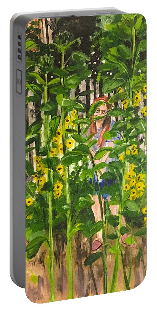 Sunflower Portable Battery Charger featuring the painting Sunflower Fairy by Eileen Backman