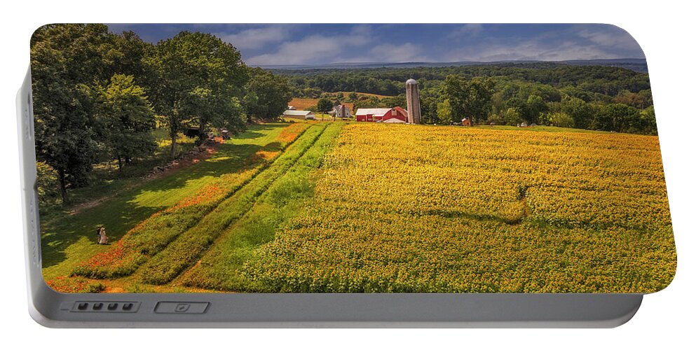 Sunflower Field Portable Battery Charger featuring the photograph Sunflower Fileds Aerial by Susan Candelario