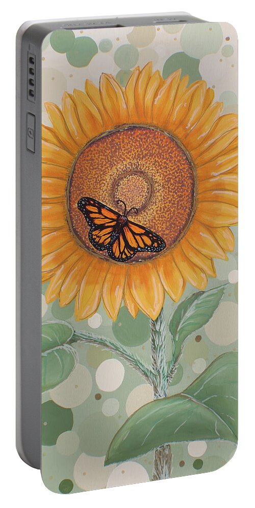 Sunflower Portable Battery Charger featuring the painting Sunflower Polkadot A Garden's Tale by Kathy Pope