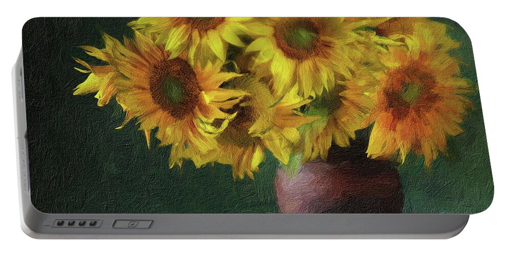 Helianthus Portable Battery Charger featuring the digital art Sunflowers and Friendship by Russ Harris