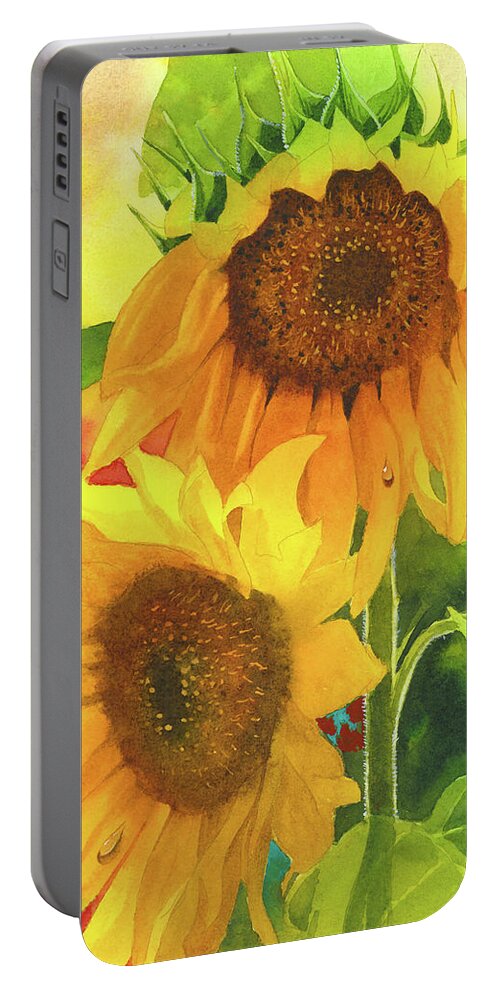 Sunflowers Portable Battery Charger featuring the painting Sunflowers for Ukraine by Espero Art