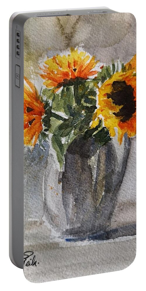 Still Life Portable Battery Charger featuring the painting Sunflowers by Sheila Romard