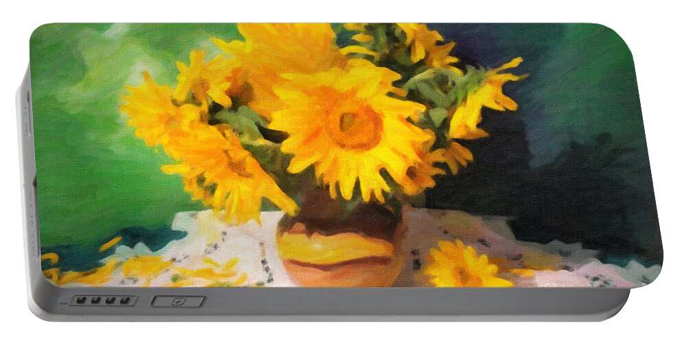 Sunflowers Portable Battery Charger featuring the painting Sunflowers Still Life Painting by Chris Armytage