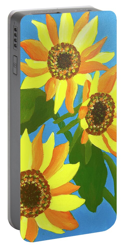 Sunflower Portable Battery Charger featuring the painting Sunflowers Three by Christina Wedberg