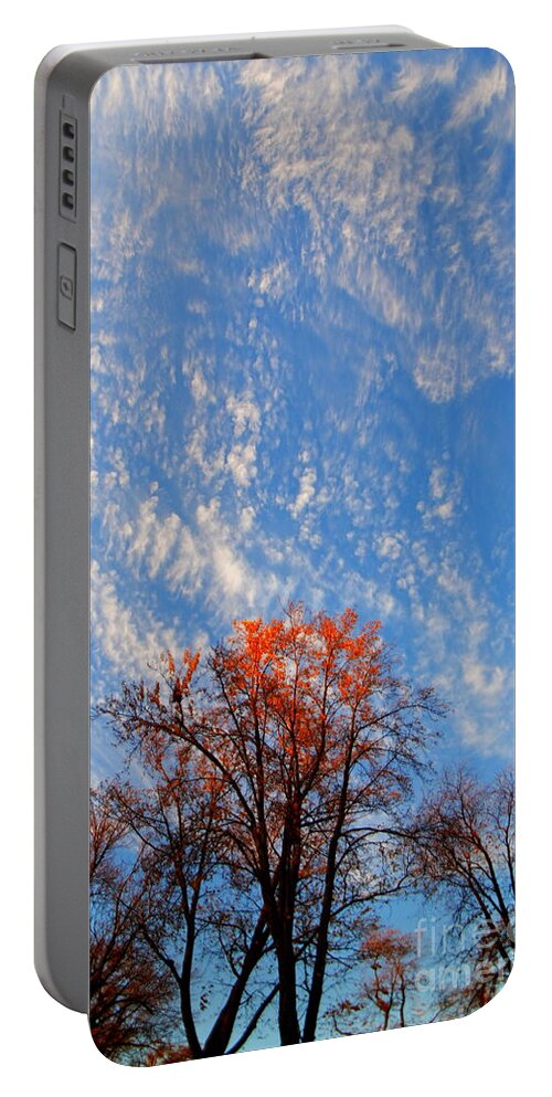 Tree Portable Battery Charger featuring the photograph Sunlit Tree under the Clouds by fototaker Tony