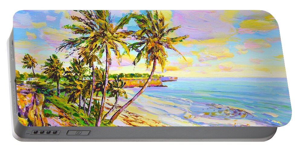 Ocean Portable Battery Charger featuring the painting Sunny Beach. Ocean. by Iryna Kastsova