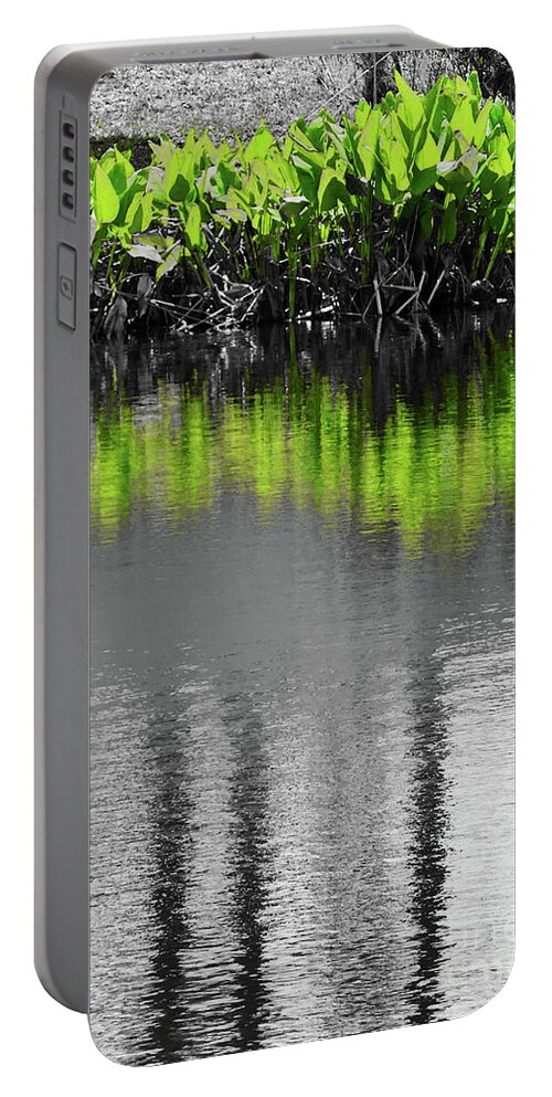 Abstract Portable Battery Charger featuring the photograph Sunny Day Black and White and Green by Sharon Williams Eng