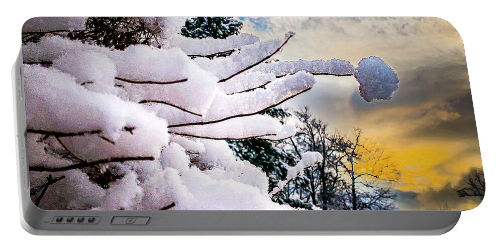 Snow Portable Battery Charger featuring the photograph Sunrise after snowfall by Jim Feldman