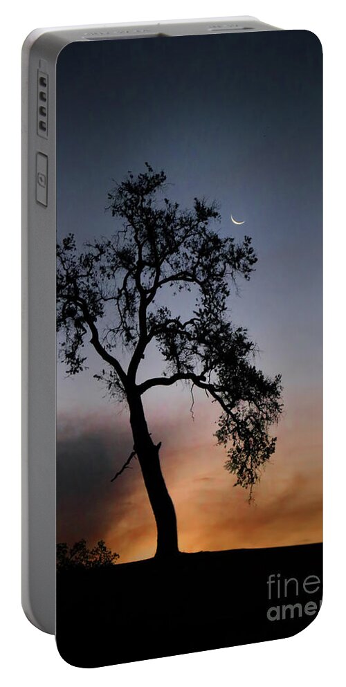 Moon Portable Battery Charger featuring the photograph Sunrise and Crescent Moon by Stephanie Laird