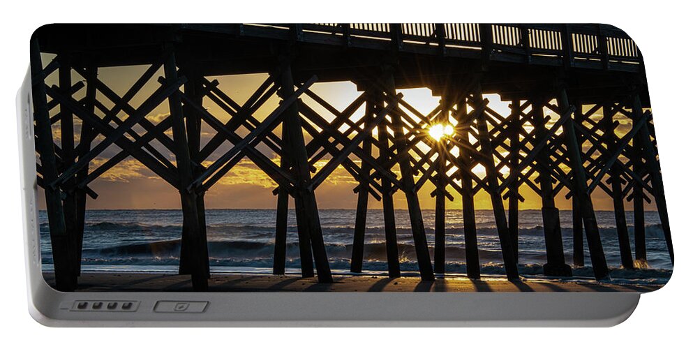 Folly Beach Portable Battery Charger featuring the photograph Sunrise and Shadows at Folly Beach by Douglas Wielfaert