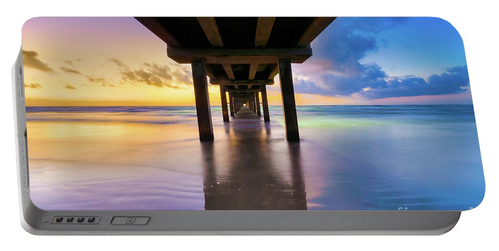 Texas Portable Battery Charger featuring the photograph Sunrise at Caldwell Pier Port Aransas Texas by Bee Creek Photography - Tod and Cynthia