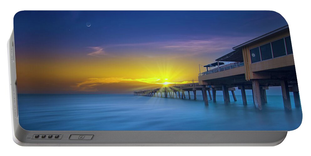 Sunrise Portable Battery Charger featuring the photograph Sunrise at Dania Beach Pier by Mark Andrew Thomas