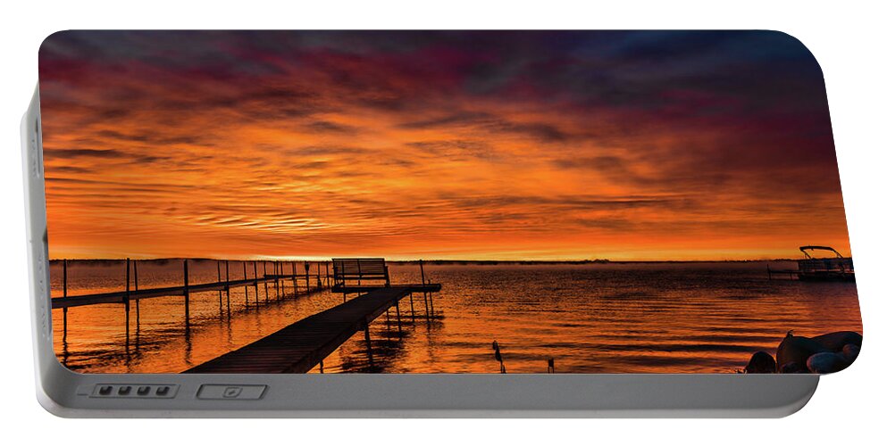 Nature Portable Battery Charger featuring the photograph Sunrise Caught Fire by Joe Holley