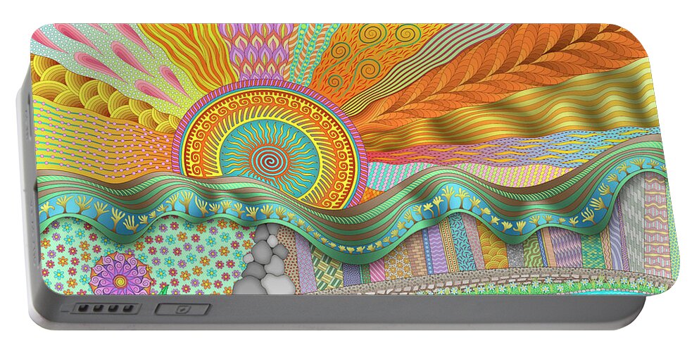 Imaginary Lands Portable Battery Charger featuring the digital art Sunrise In Finger Tree Forest by Becky Titus