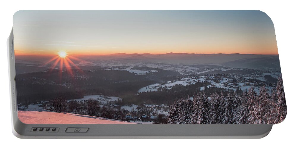 Poland Portable Battery Charger featuring the photograph Sunrise on Barania Gora in the Polish Beskydy mountains by Vaclav Sonnek