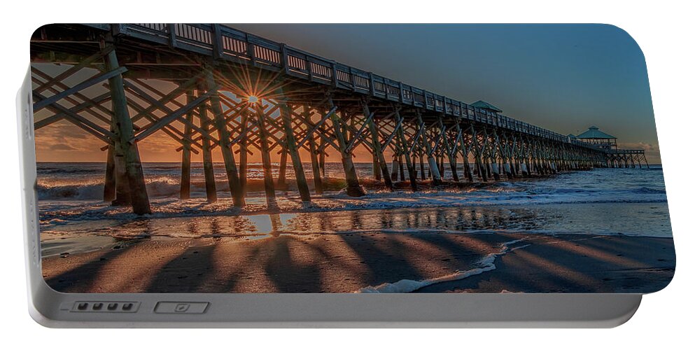  Portable Battery Charger featuring the photograph Sunrise on Folly Beach, Panorama by Marcy Wielfaert