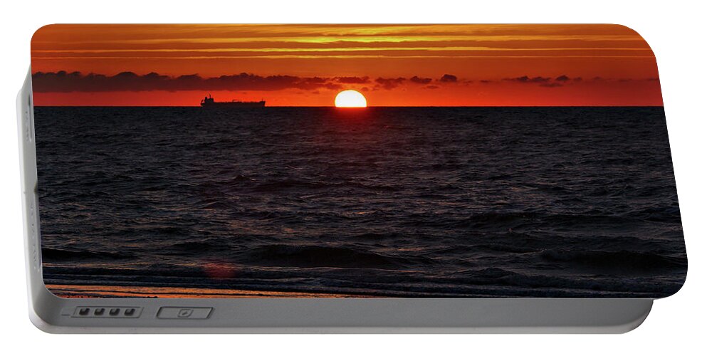 Isle Of Wight Sandown Sunrise Ship Silhouette Portable Battery Charger featuring the photograph Sunrise on Sandown Beach Isle of Wight by Jeremy Hayden