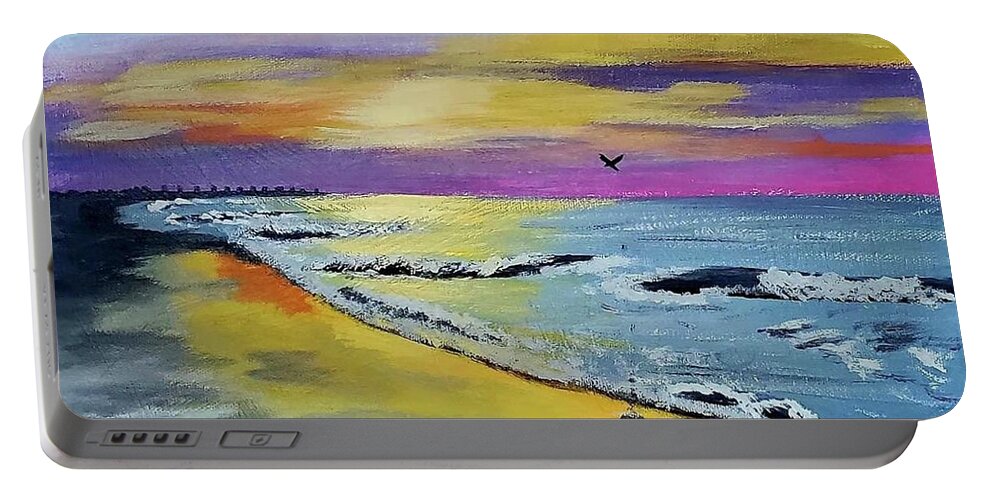  Portable Battery Charger featuring the painting Sunrise on the Beach by Amy Kuenzie