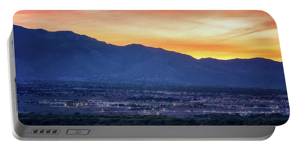 New Mexico Portable Battery Charger featuring the photograph Sunrise over Albuquerque by Susan Rissi Tregoning