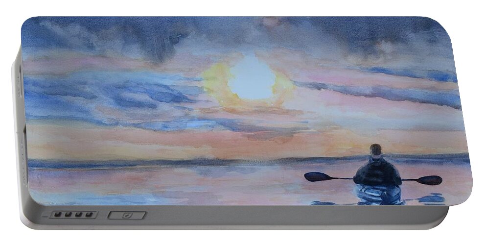 Sunrise Portable Battery Charger featuring the painting Sunrise Solitude by Celene Terry