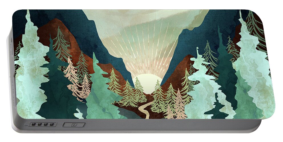 Sunrise Portable Battery Charger featuring the digital art Sunrise Valley by Spacefrog Designs