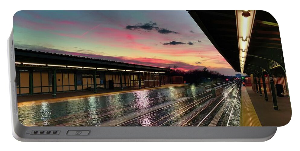 Queens Portable Battery Charger featuring the photograph Sunset at 88th St. by Carol Whaley Addassi