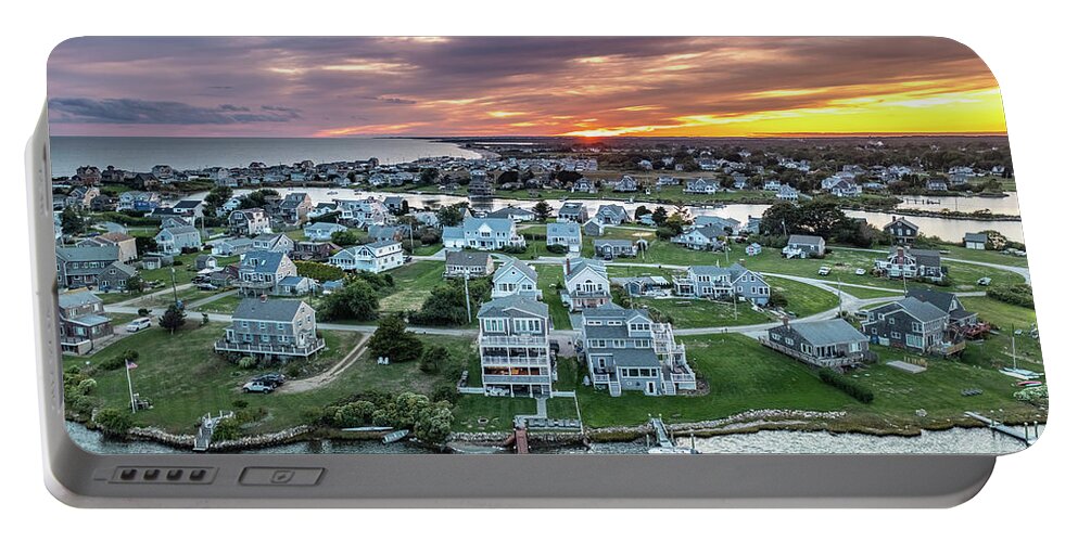Matunuck Portable Battery Charger featuring the photograph Sunset at Matunuck by Veterans Aerial Media LLC