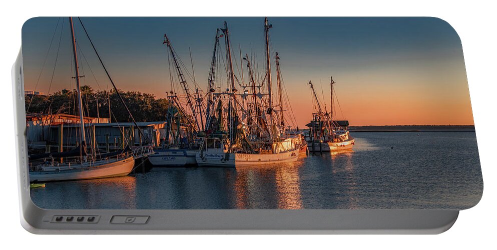 Sunset Portable Battery Charger featuring the photograph Sunset at Shem Creek, Charleston by Marcy Wielfaert