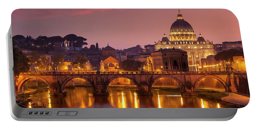 St Peters Basilica Rome Italy Portable Battery Charger featuring the photograph Sunset at St Peters Basilica, Rome by Neale And Judith Clark