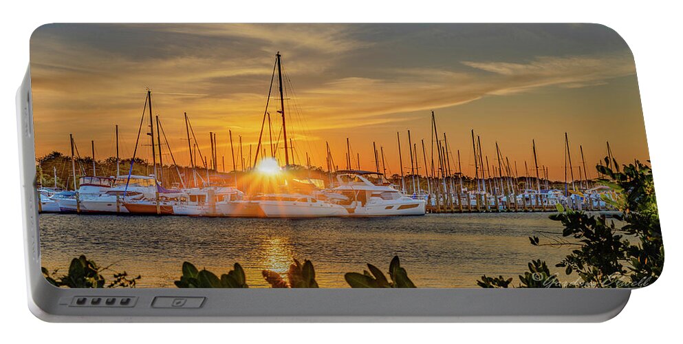 Titusville Portable Battery Charger featuring the photograph Sunset at the Harbor by Gordon Elwell