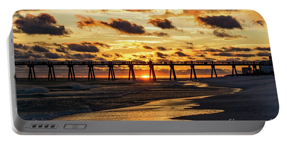 Sun Portable Battery Charger featuring the photograph Sunset at the Pensacola Beach Fishing Pier by Beachtown Views