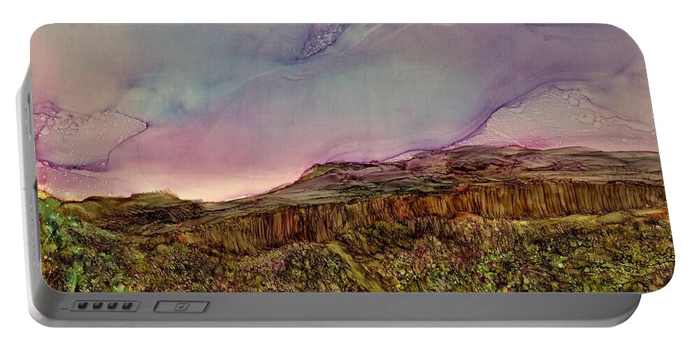 Bright Portable Battery Charger featuring the painting Sunset at Wild Rivers by Angela Marinari