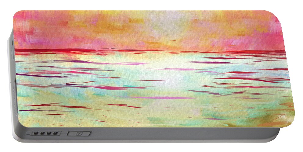 Beach Portable Battery Charger featuring the digital art Sunset Beach by Jeremy Aiyadurai