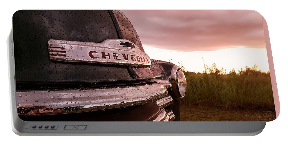 Chevy Portable Battery Charger featuring the photograph Sunset Bumper Reflections by Alexis King-Glandon