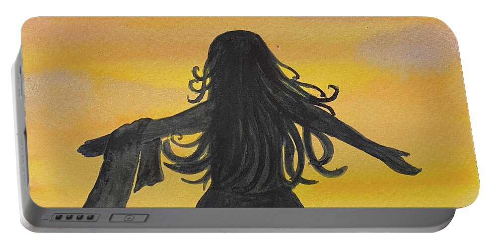 Sunset Portable Battery Charger featuring the painting Sunset Girl by Lisa Neuman