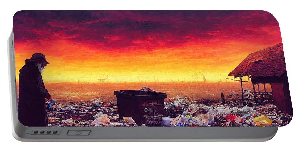 Figurative Portable Battery Charger featuring the digital art Sunset In Garbage Land 3 by Craig Boehman