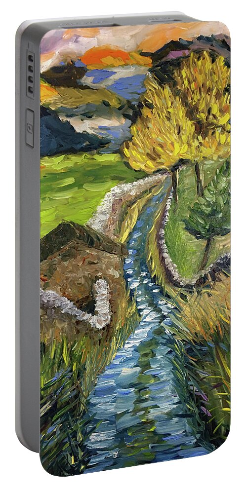 England Portable Battery Charger featuring the painting Sunset in Yorkshire by Roxy Rich