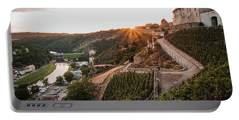 Znojmo Portable Battery Charger featuring the photograph Sunset in the city of Znojmo by Vaclav Sonnek