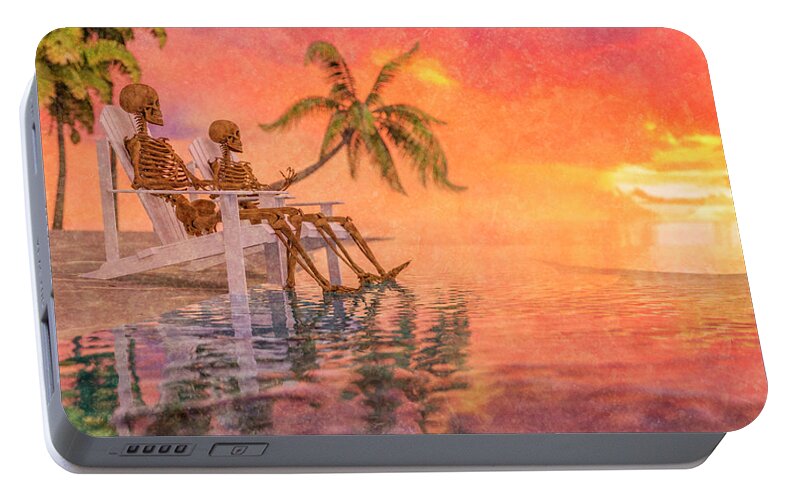 Skeleton Portable Battery Charger featuring the digital art Sunset Island Paradise by Betsy Knapp