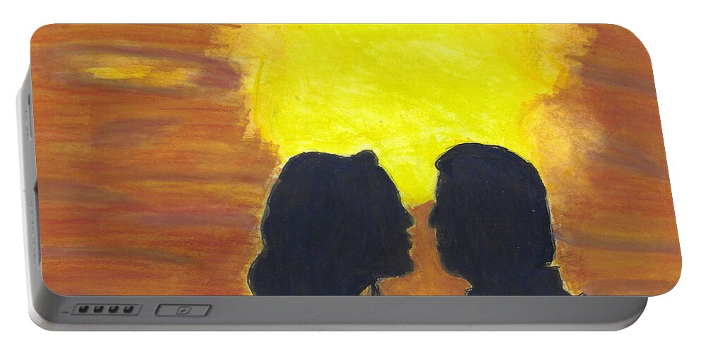 Silhouette Portable Battery Charger featuring the painting Sunset Love by Ali Baucom