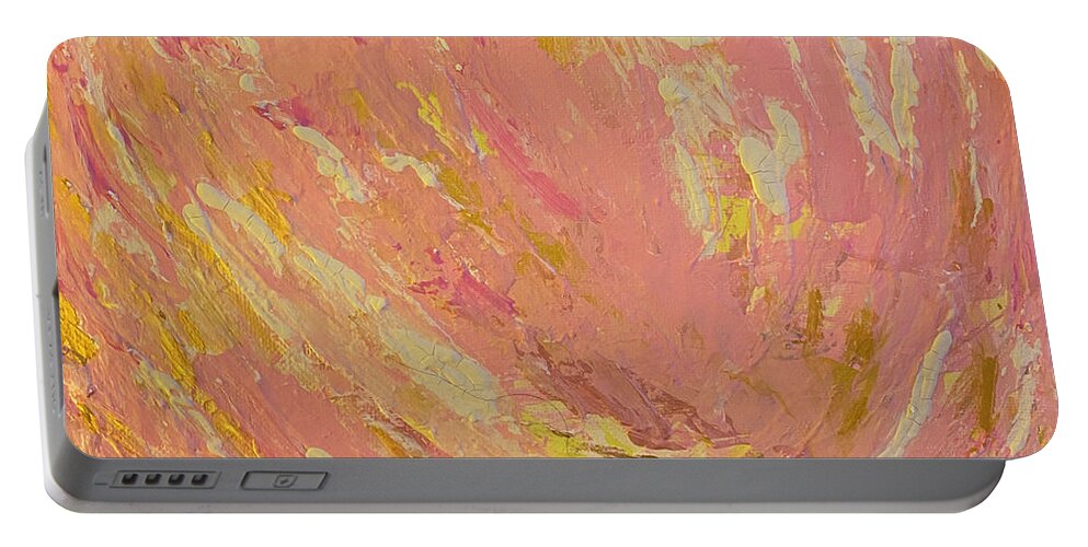 Pink Portable Battery Charger featuring the painting Sunset by Medge Jaspan