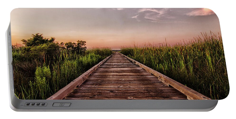 Cottages At Bay Ridge Portable Battery Charger featuring the photograph Sunset on a Long Dock at Bay Ridge Atlantic Beach North Carolina by Bob Decker