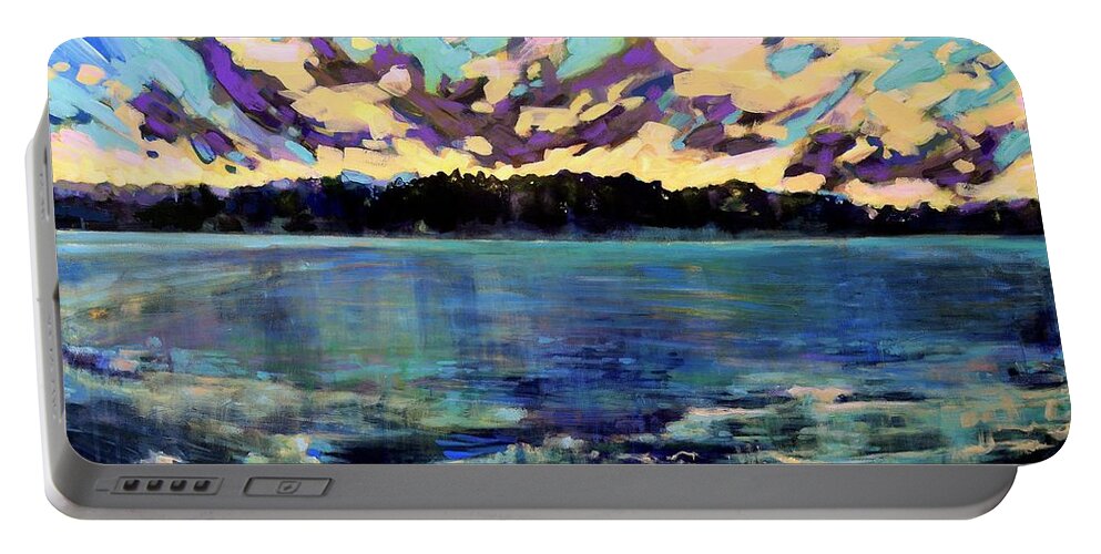 Lanscape Painting Portable Battery Charger featuring the painting Landscape lake painting by Marysue Ryan