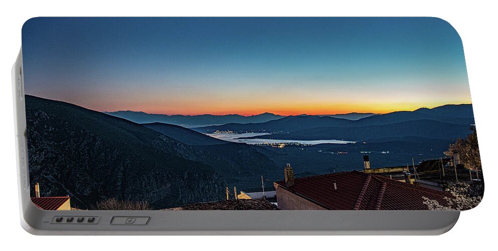 Greece Portable Battery Charger featuring the photograph Sunset over Delphi by Douglas Wielfaert