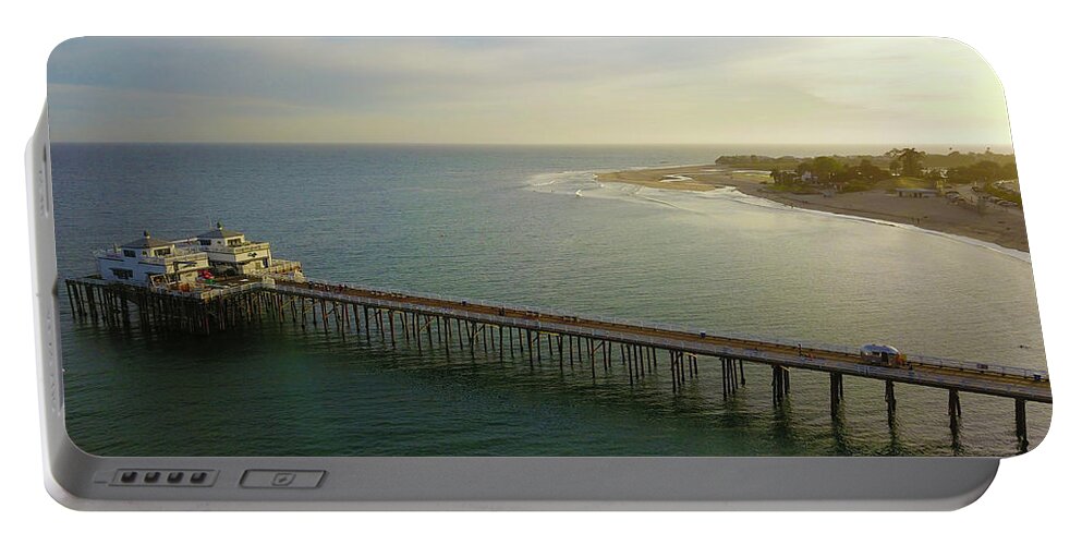 Aerial Portable Battery Charger featuring the photograph Sunset Over The Pier by Marcus Jones