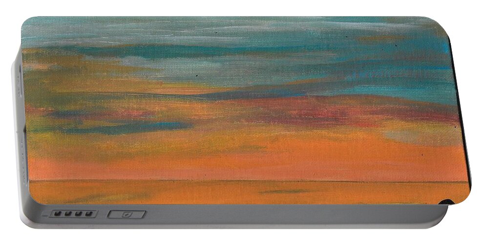 Sun Portable Battery Charger featuring the painting Sunset Overseas by Esoteric Gardens KN