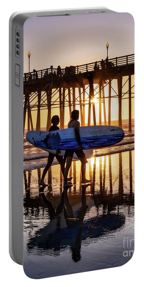 Beach Portable Battery Charger featuring the photograph Sunset Silhouette at Oceanside Pier by David Levin