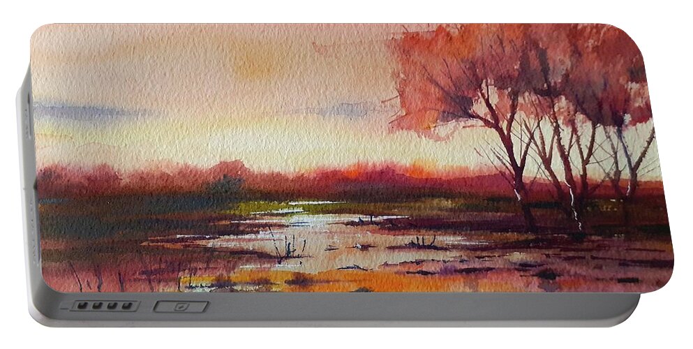 Sunset Portable Battery Charger featuring the painting Sunset.Contrasts by Carolina Prieto Moreno
